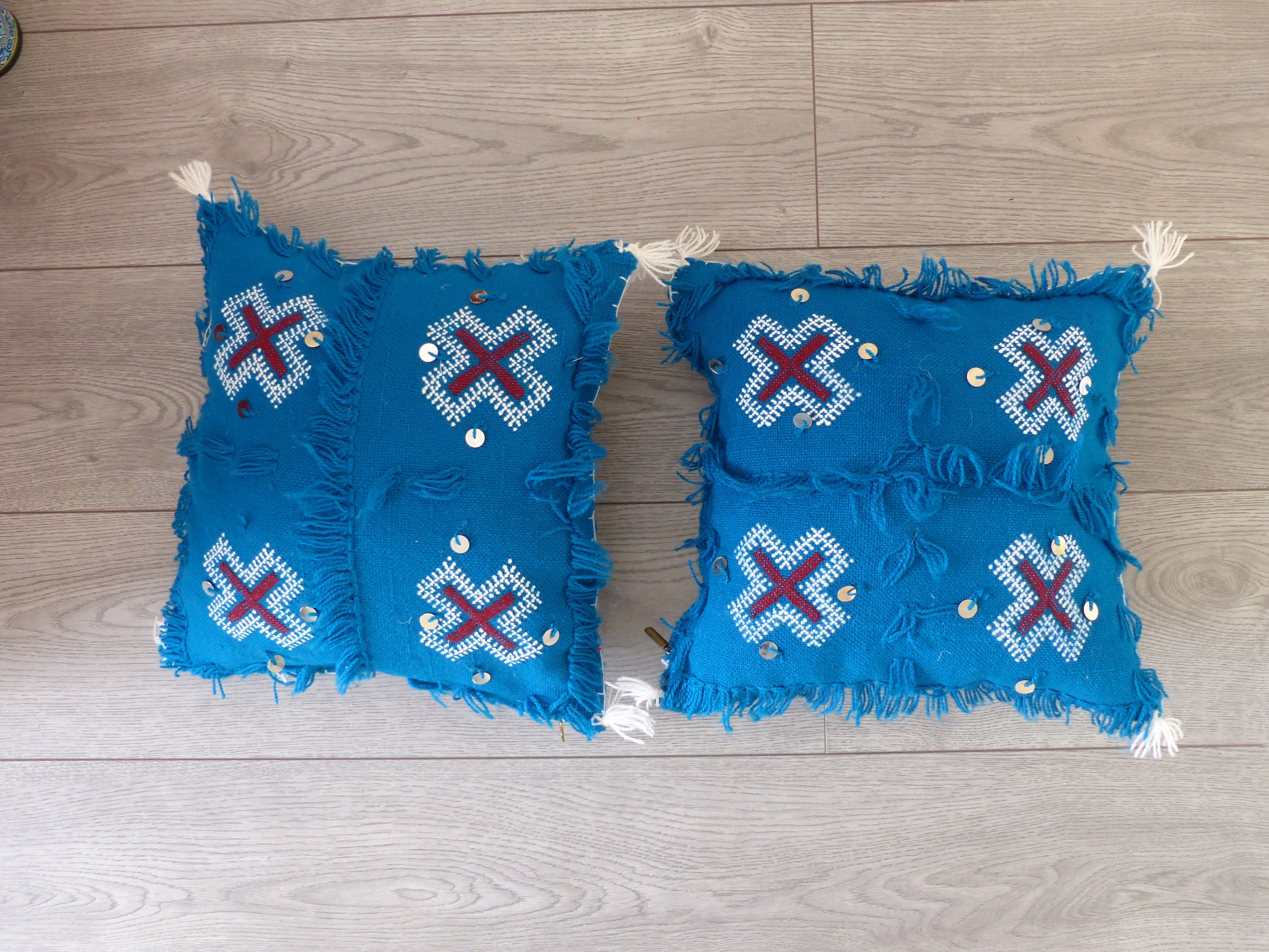 Deux | 2 Petits Coussins Marocains Ethniques Bleus Pour Décoration d'intérieur