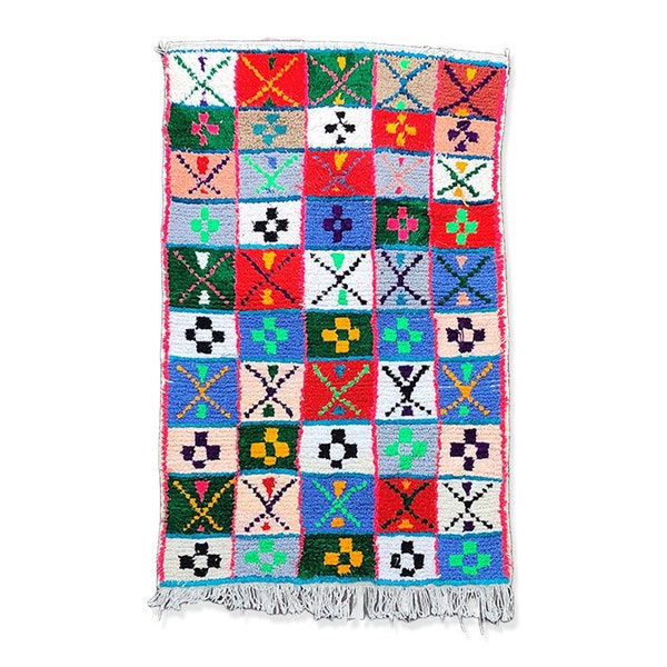 Tapis Berbère multicolore - Tapis Boucherouite en laine et coton - Tapis marocain en tissus recyclé fait à la main