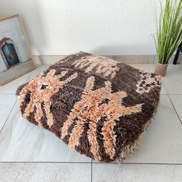 Pouf berbère marron Pouf Marocain vintage en laine Coussin de sol décoratif