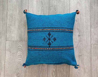 Turquoise Berber cushion in handmade cotton