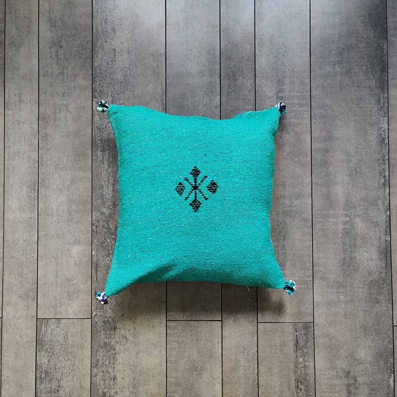 Coussin Marocain Vert en Coton Fait Main