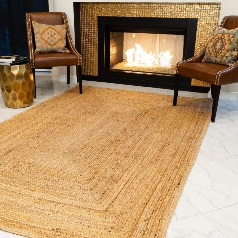 Rectangular Jute Rug Boho Handmade Rug Bedroom Rug Natural Jute Living Room Rug OEKO-TEX Certified image 1