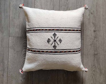 Coussin berbère blanc marocain en coton fait main