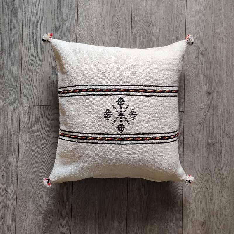 Coussin Berbère Blanc Marocain en Coton Fait Main