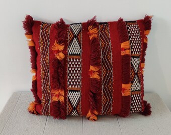 Moroccan cushion red kilim and sequins for vintage decoration