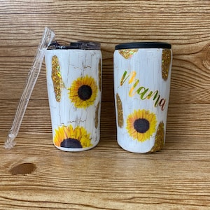 Custom sunflower tumblers and water bottles