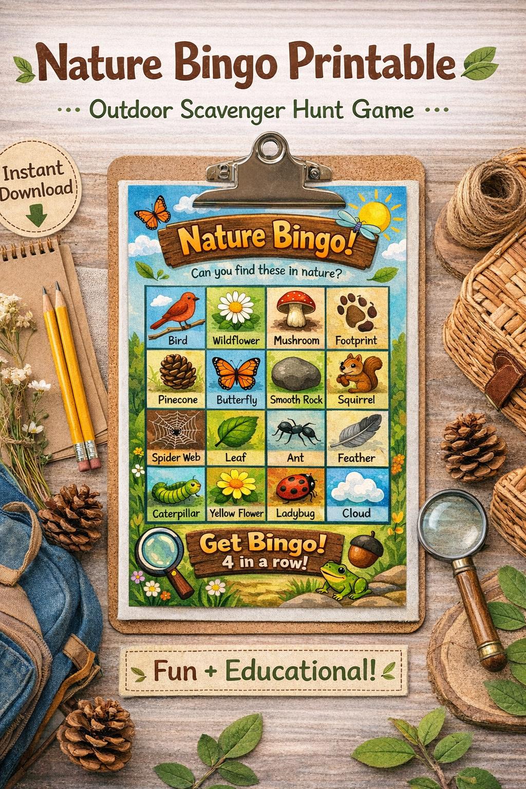 Nature Scavenger Hunt Bingo Printable | Outdoor Kids Activity Game ...