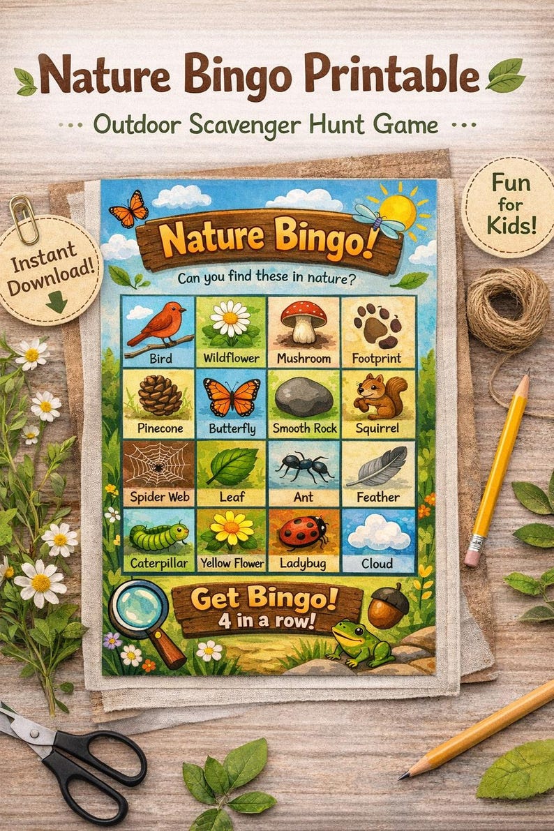 Nature Scavenger Hunt Bingo Printable | Outdoor Kids Activity Game ...