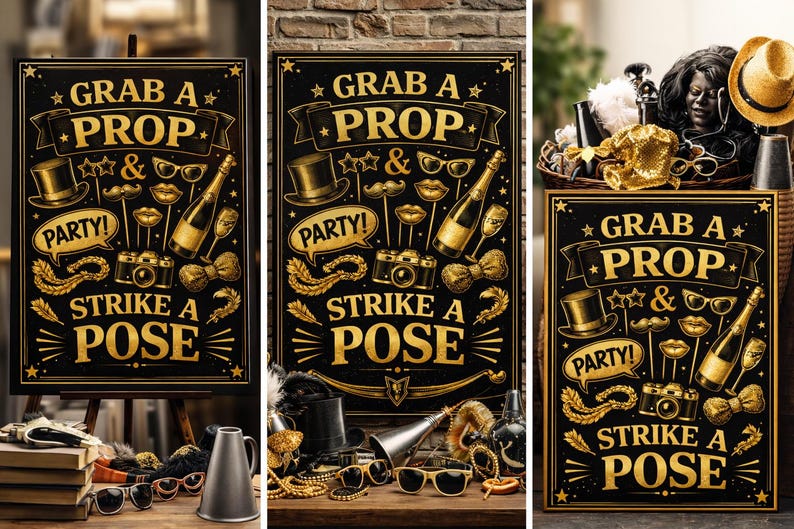 Grab a Prop and Strike a Pose Sign, Photo Booth Party Decor, Printable ...