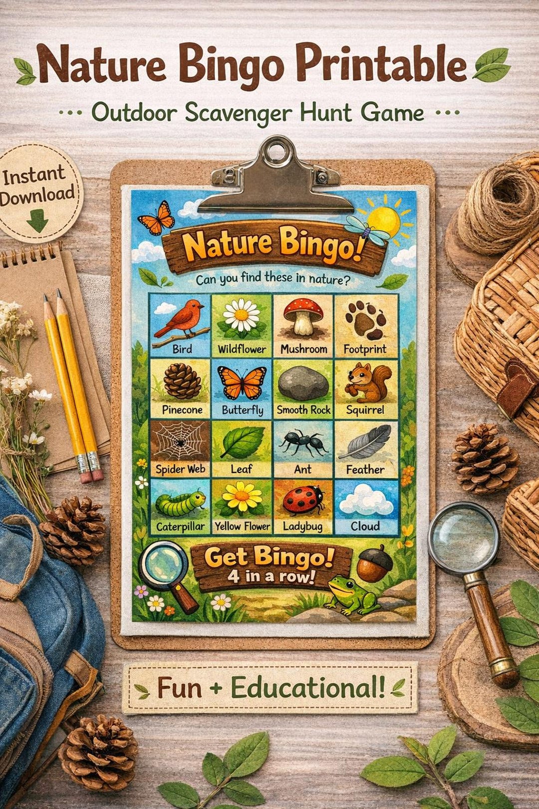Nature Bingo Printable – Outdoor Scavenger Hunt Game for Kids (instant ...