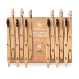 Greenzla Bamboo Toothbrushes ( 12 Pack) | BPA Free Soft Bristles Toothbrushes | Eco-Friendly, Natural Bamboo Toothbrush