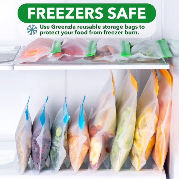 Greenzla Reusable Gallon Bags - 8 Pack - Extra Thick Reusable Freezer Bags - BPA Free, Easy Seal & Leakproof Food Storage Bags for Marinate Food, Frui