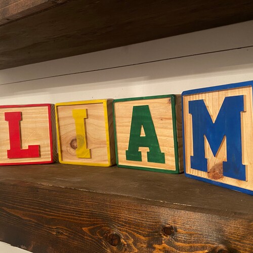 Large Alphabet Wood Letter Blocks Custom Names Initials Etsy