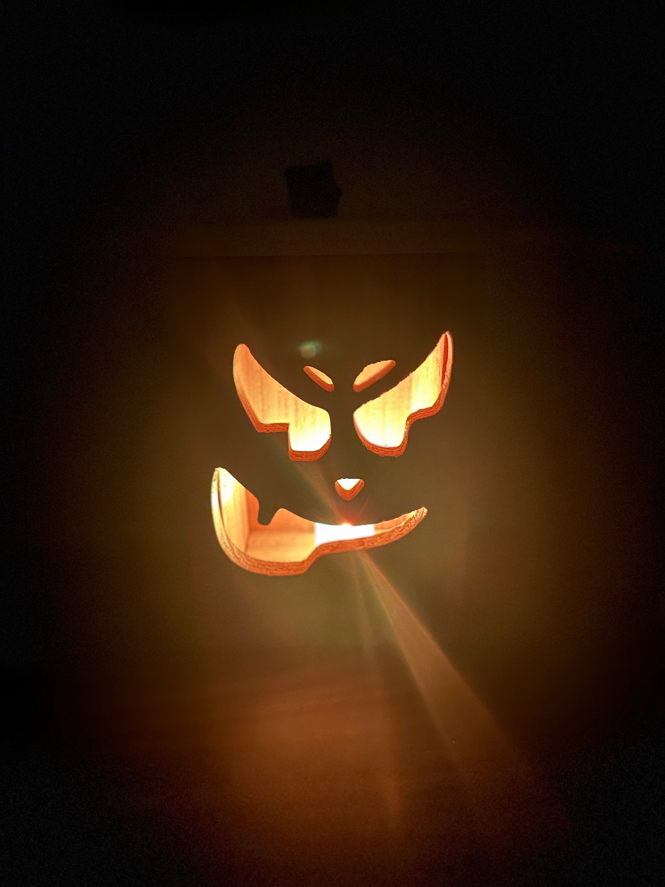 Halloween Jack-O-Lantern Wood Decor! LED “Flickering Flame” Candle & Battery Included!
