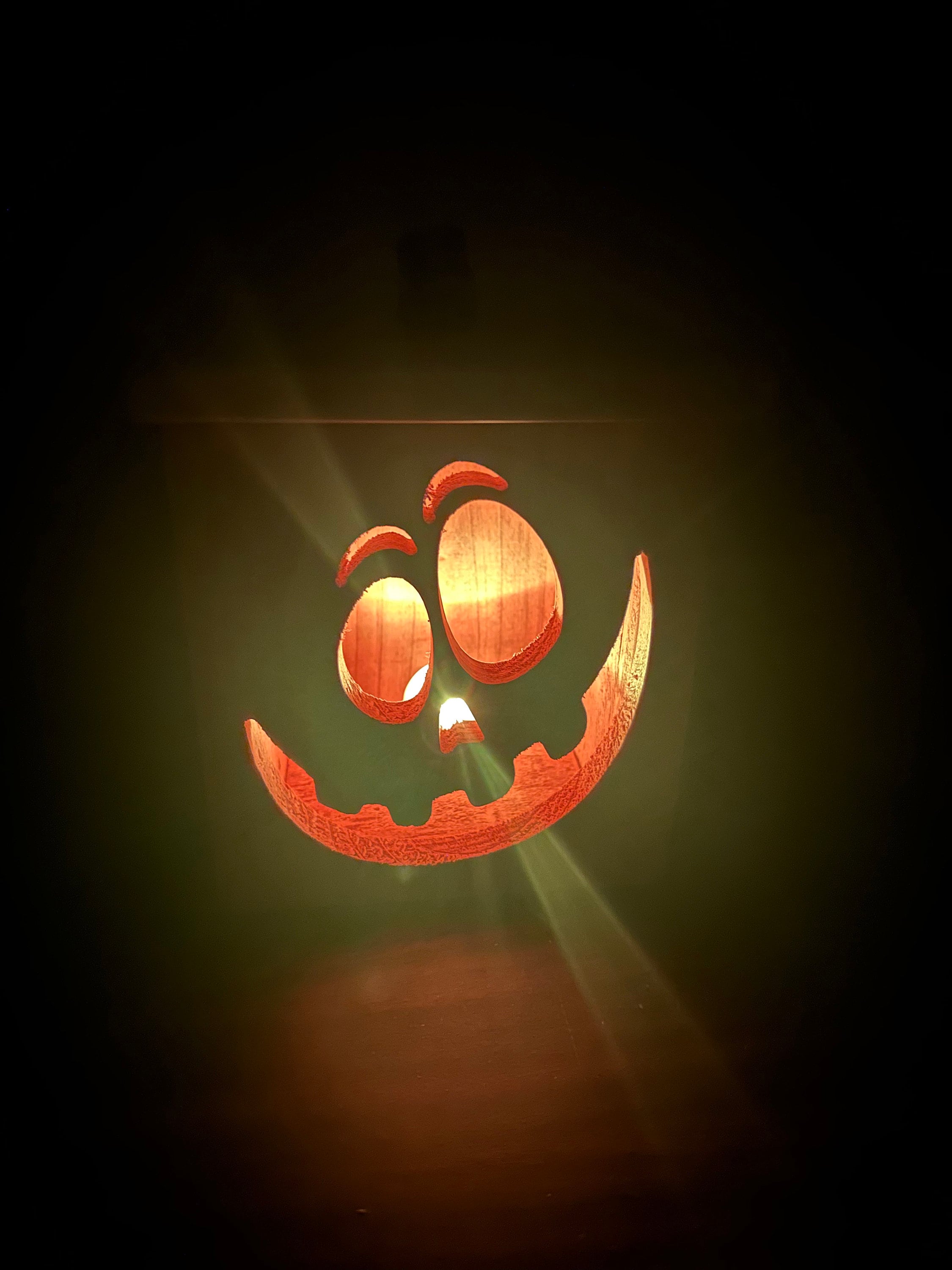 Halloween Jack-O-Lantern Wood Decor! LED “Flickering Flame” Candle & Battery Included!