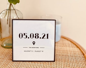 Custom Date and Coordinates Framed Print, Personalized Anniversary Gift