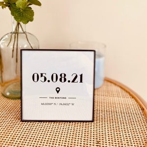 Custom Date and Coordinates Framed Print, Personalized Anniversary Gift