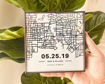 Thoughtful Wedding Gift Custom Hand Drawn Coordinates Street Map Personalized Unique Framed 1st Anniversary Date Girlfriend Boyfriend Love