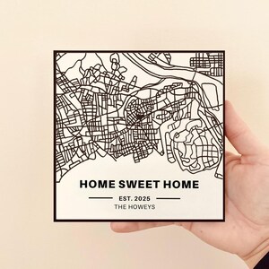 Hand-Drawn Framed Map Art, New Homeowner Gift, GPS Coordinates, 5x5