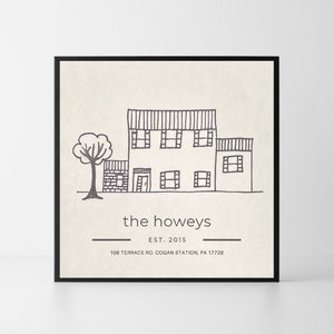 Custom Minimalist Hand Drawn House Framed Picture
