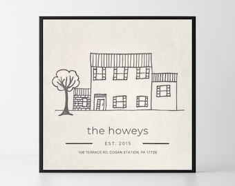 Custom Minimalist Hand Drawn House Framed Picture