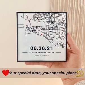 Where We Met Map, Hand Drawn Custom Coordinates Print, First Date Gift, Personalized Anniversary Gift, Custom Map Wall Art image 2