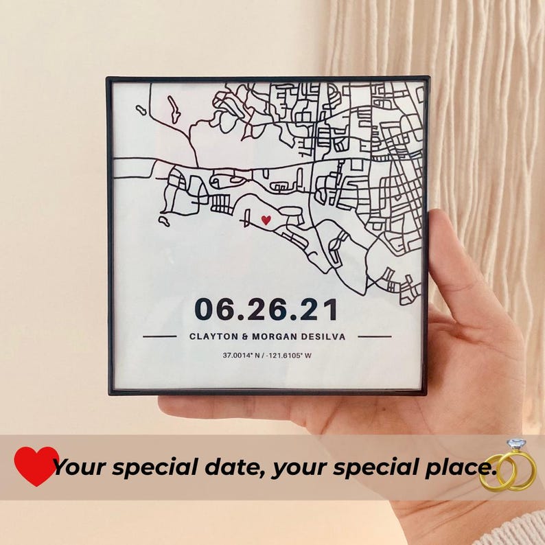 Where We Met Map, Hand Drawn Custom Coordinates Print, First Date Gift, Personalized Anniversary Gift, Custom Map Wall Art image 2