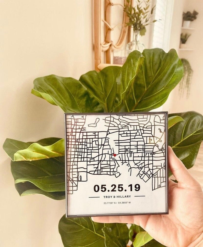 Thoughtful Wedding Gift Custom Hand Drawn Coordinates Street Map Personalized Unique Framed 1st Anniversary Date Girlfriend Boyfriend Love Standard Black Frame