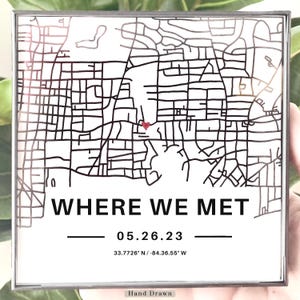 Where We Met Map, Hand Drawn Custom Coordinates Print, First Date Gift, Personalized Anniversary Gift, Custom Map Wall Art