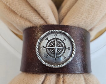 Scarf Buckle Compass on Brown Leather
