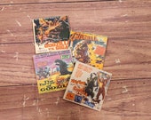 Godzilla Coasters - Godzilla Movie Poster Coaster Set of four - monster movies - Japanese Movies - retro horror - coffee table decor - bar