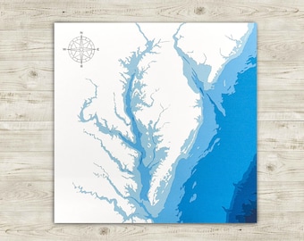Chesapeake Bay, Papercut Bathymetric Map, 12x12