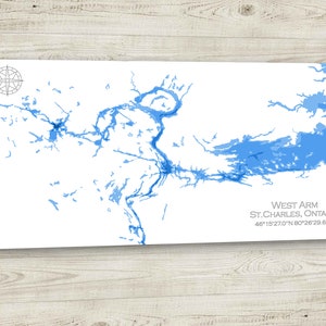 Mapa batimétrico de papel recortado de 12 x 24 pulgadas del brazo oeste, lago Nipissing, río French, Ontario