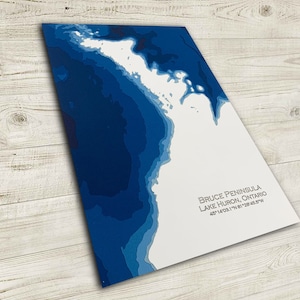 12 x 18 pouces, carte bathymétrique du lac Huron, péninsule Bruce, Ontario, 12 x 18 pouces
