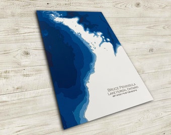12"x18" Lake Huron, The Bruce Peninsula, Ontario , Papercut Bathymetric Map, 12x18
