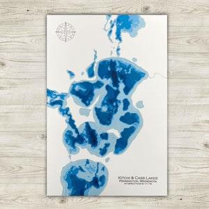 Kitchi & Crass Lakes, Pennington Minnesota, Original Papierschnitt Bathymetrische Karte, 12x18