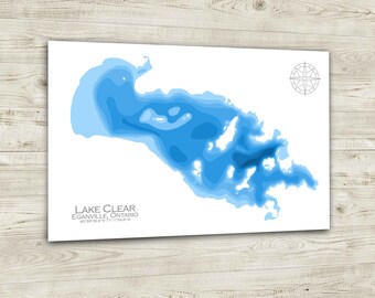 12"x18"Lake Clear, Eganville Ontario , Papercut Bathymetric Map, 12x18