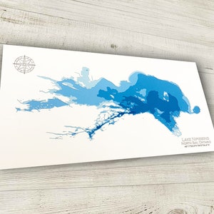 12"x24" Lago Nipissing, North Bay, Ontario, Mappa batimetrica Papercut, 12x24