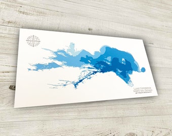 12 x 24 inch Lake Nipissing, North Bay, Ontario, papercut bathymetrische kaart, 12 x 24