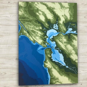 Carte topographique de la baie de San Francisco 23 x 17 po., découpée sur papier, 11 x 17 po.