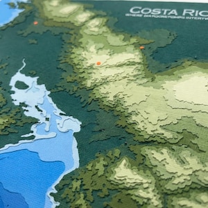 Mapa topográfico personalizado, arte de mapa en papel con capas, arte mural de ubicación personalizado, regalo de coordenadas