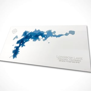12 x 24 inch Longbow Lake, Kenora, Ontario, Canada, papercut bathymetrische kaart, 12 x 24 inch