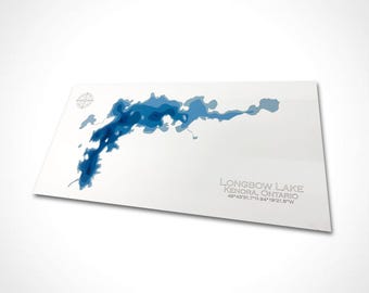12"x24"Longbow Lake, Kenora, Ontario, Canada Papercut Bathymetric Map, 12x24