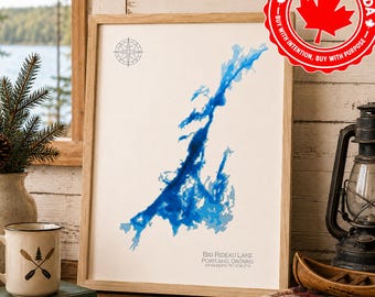 Custom Lake Map Made in Canada, Layered Paper Bathymetric Wall Art, Personalized Gift
