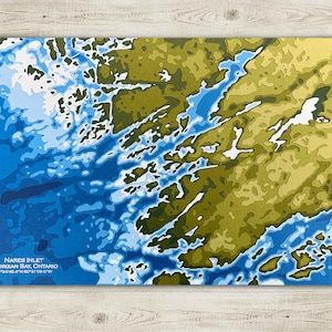 Georgian Bay Wasser und Landkarte, 11x17 | Great Lakes, Lake Huron, Ontario, Original Bathymetrische Karte in Papierschnitt
