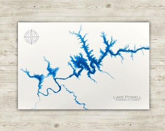 30cm x 45cm Lake Powell Papercut Bathymetrische Karte: USA Wandkunst Kunstdruck Cabochon