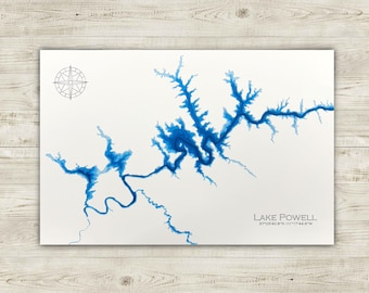 Lake Powell Bathymetric Map: Papercut USA Wall Art (12"x18")