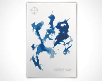 12"x18" Lac Pemichangan, Gracefield Quebec QC, Papercut Bathymetric Map, 12x18