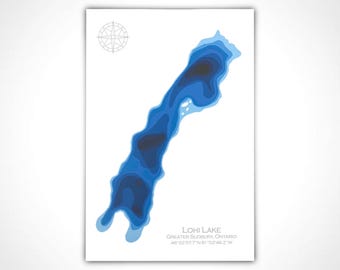 12"x18" Lohi Lake, Greater Sudbury, Ontario , Papercut Bathymetric Map, 12x18