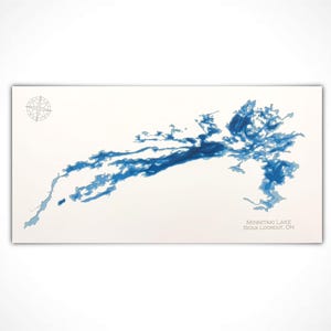 12 x 24 po, carte bathymétrique du lac Minnitaki, Sioux Lookout, Ontario, Canada, 12 x 24